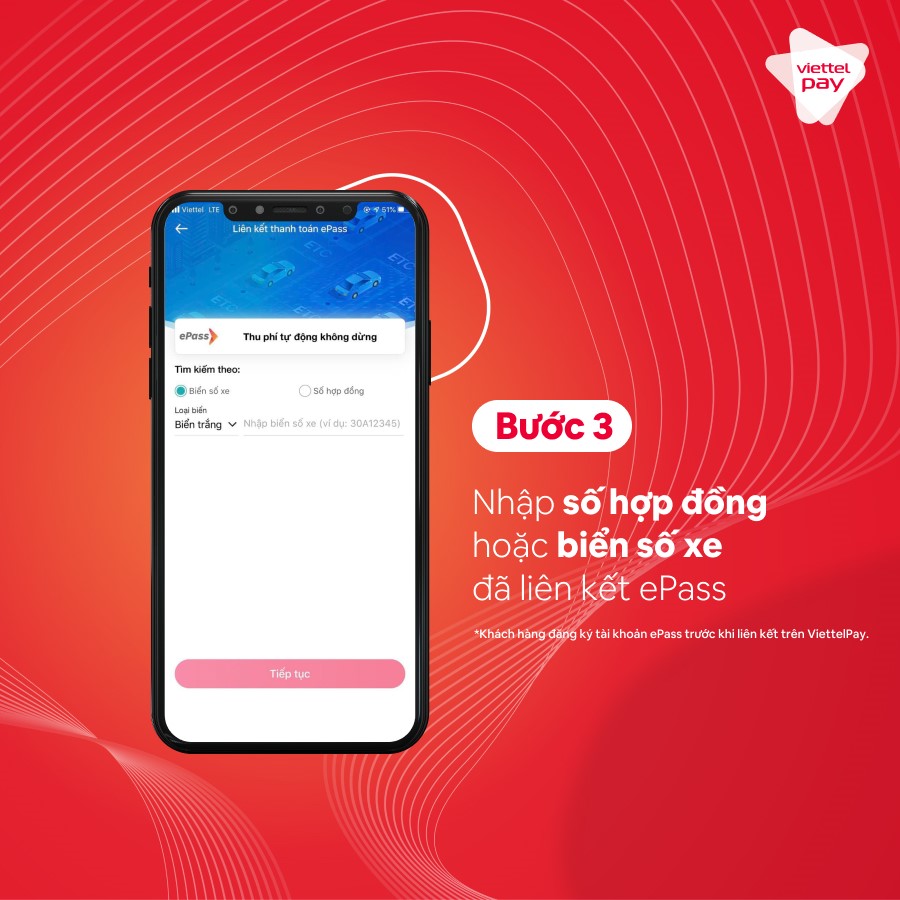 Nhập số hợp đồng, biển số xe đã liên kết ePass