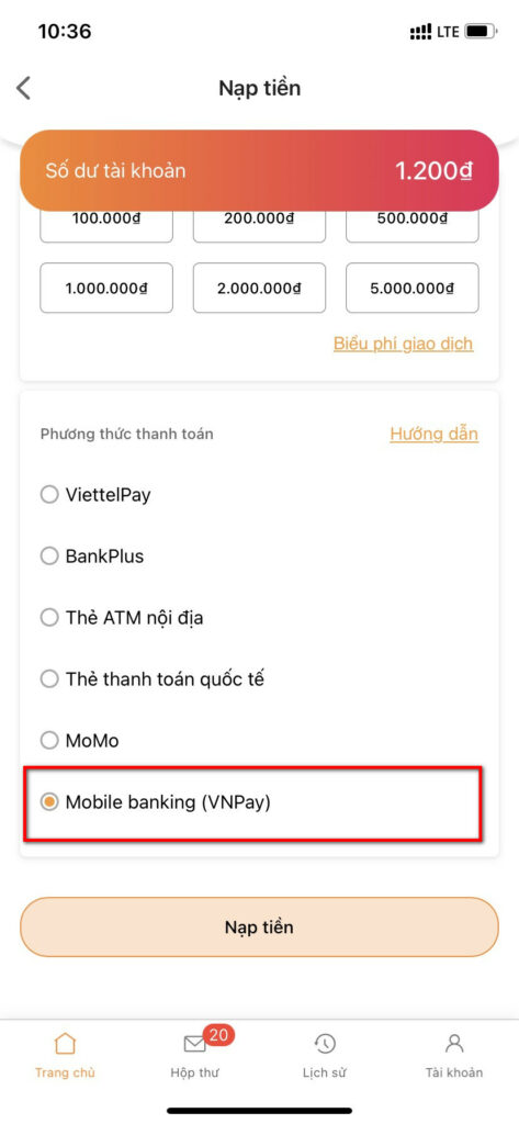 Lựa chọn phương thức thanh toán