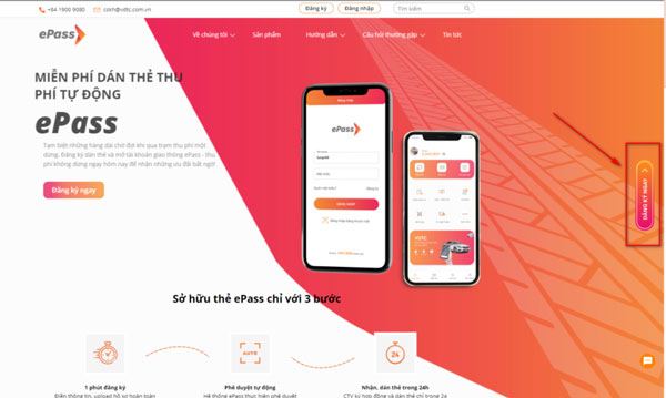 Ấn nút Đăng ký ngay trên trang chủ website ePass để bắt đầu đăng ký