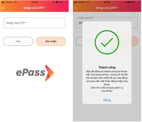 Sau khi nhập mã OTP, bạn sẽ nhận được thông báo đăng ký thành công ePass