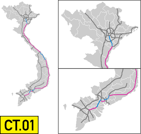 Cao tốc Bắc Nam kéo dài từ Pháp Vân (Hà Nội) đến Chà Và (Cần Thơ) với tổng chiều dài là 1811 km