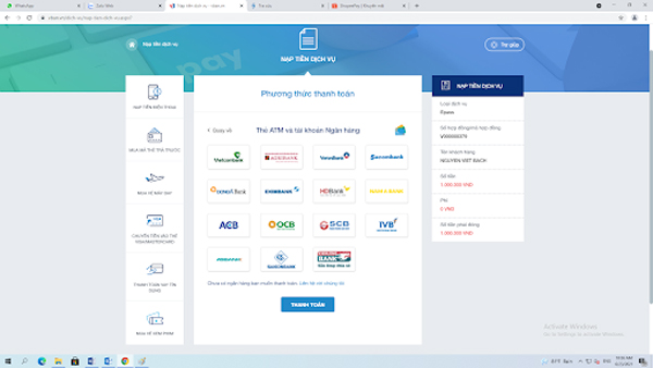 Chọn ngân hàng rồi ấn Thanh toán