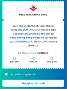 Hệ thống hiển thị Giao dịch thành công