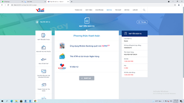 Kiểm tra thông tin, ấn chọn phương thức thanh toán
