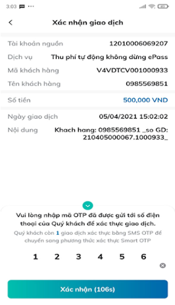 Kiểm tra thông tin rồi ấn Xác nhận