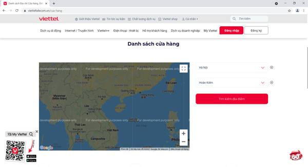 Chọn Tỉnh/ thành phố là Hà Nội, Quận/huyện là là khu vực đang sinh sống hoặc muốn tìm kiếm rồi bấm nút Tìm kiếm địa điểm