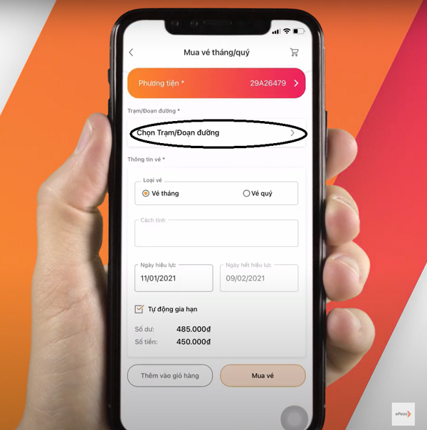 Ấn vào mục Chọn Trạm/Đoạn đường