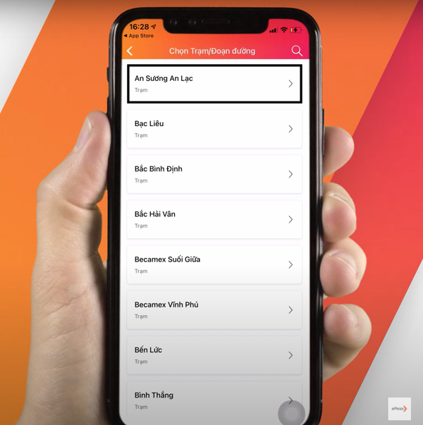 Chọn trạm thu phí muốn mua vé