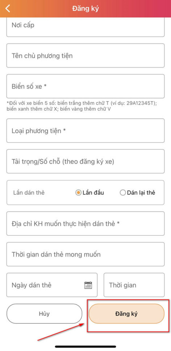 Điền đủ thông tin và đăng ký
