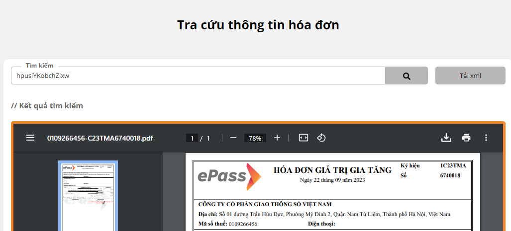 Hướng dẫn tra cứu hóa đơn - ePass - Thu phí tự động không dừng (Công ty