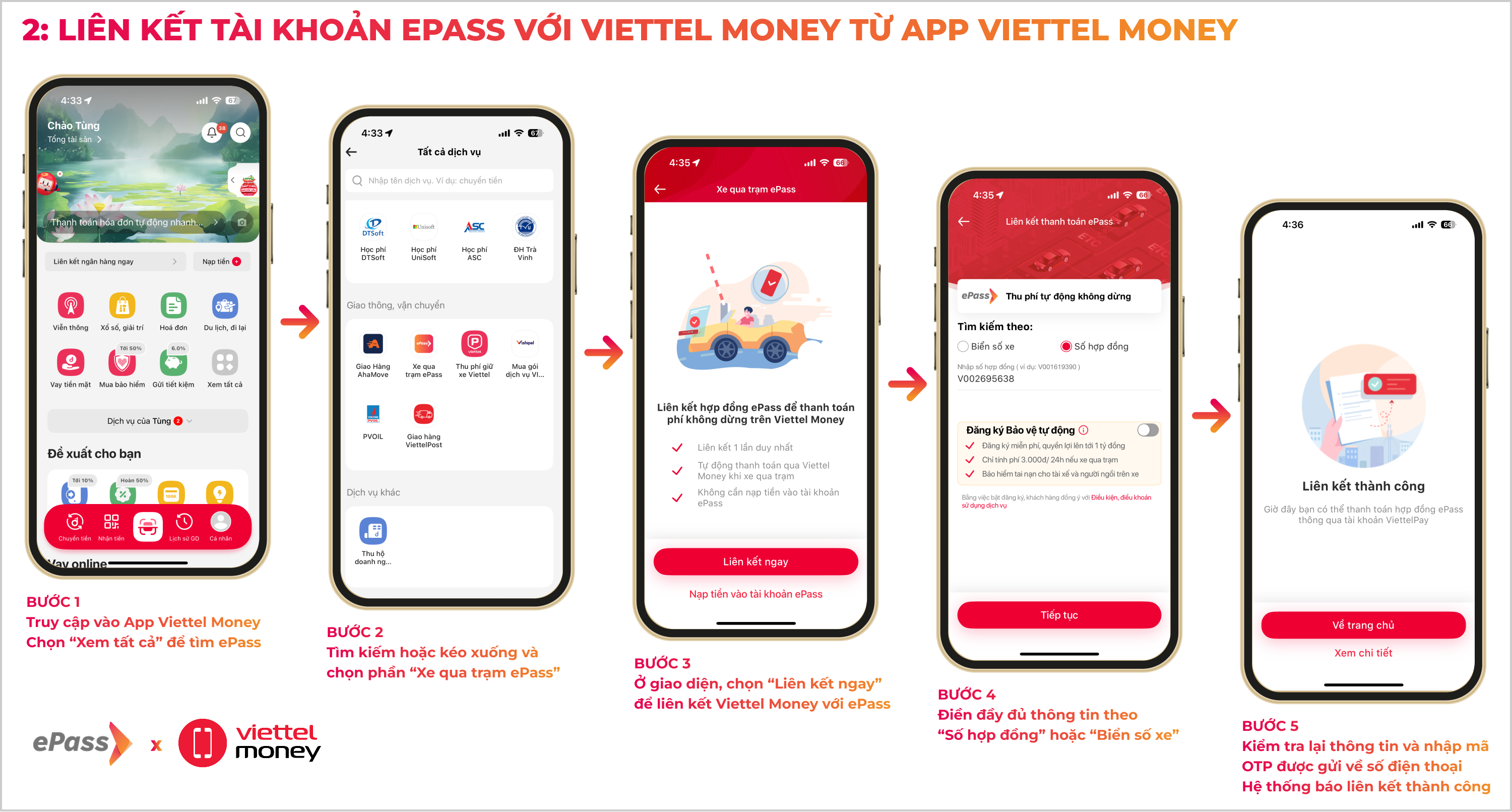HƯỚNG DẪN LIÊN KẾT TÀI KHOẢN EPASS VỚI VIETTEL MONEY TỪ APP VIETTEL MONEY