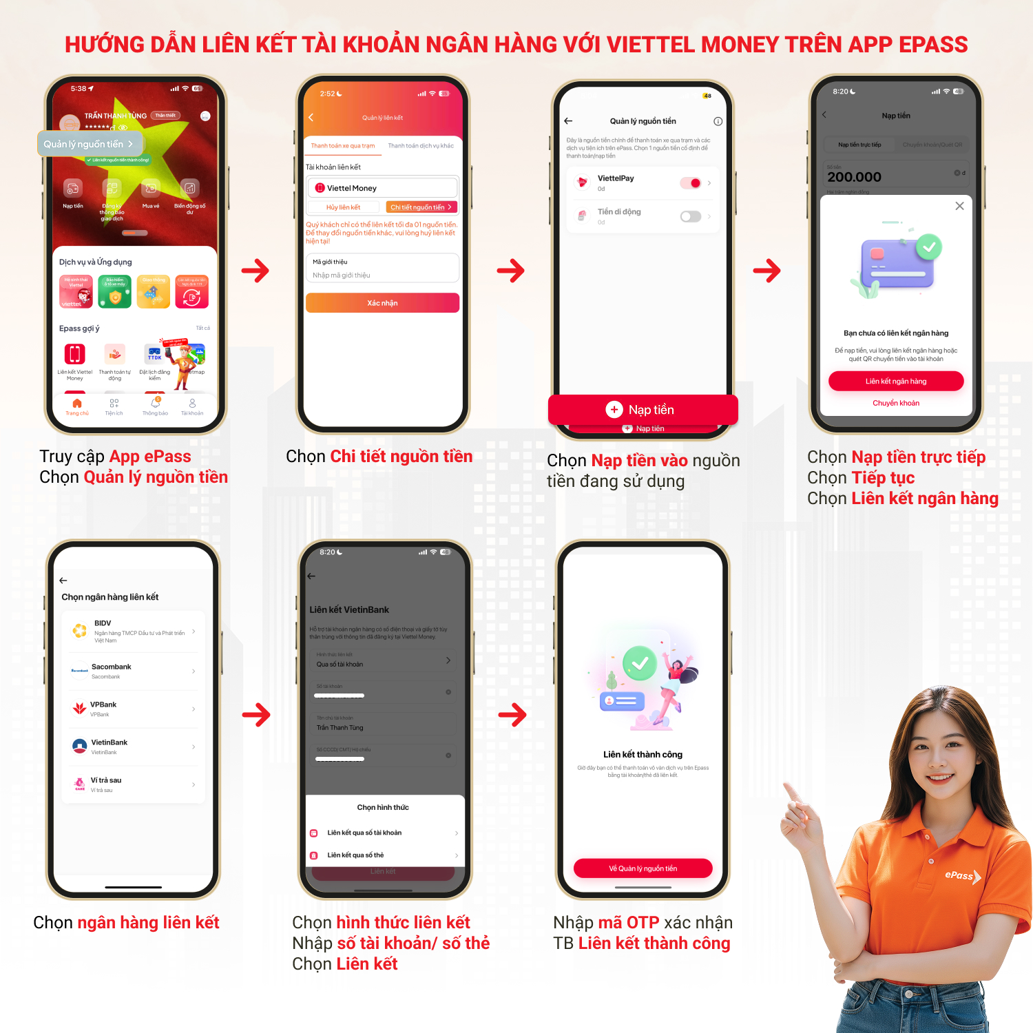 HƯỚNG DẪN LIÊN KẾT TÀI KHOẢN NGÂN HÀNG VỚI VIETTEL MONEY TRÊN APP EPASS